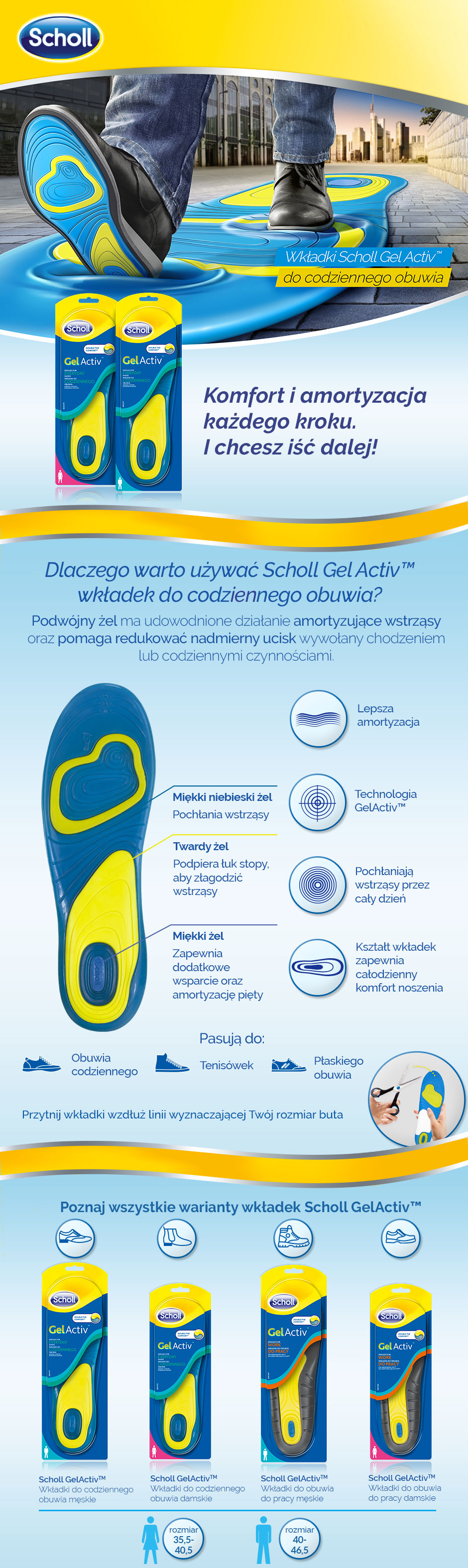 Scholl GelActiv - wkładki do codziennego obuwia, damskie, rozmiar 38-42, 2 sztuki