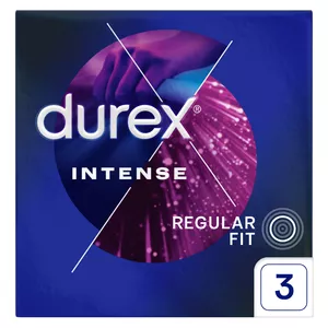 Durex Intense - prezerwatywy prążkowane ze stymulującym żelem, 3 sztuki