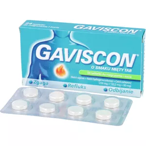 Gaviscon 250 mg + 133,5 mg + 80 mg, o smaku mięty, 24 tabletki do rozgryzania
