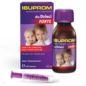 Ibuprom dla Dzieci Forte 200 mg/5 ml, zawiesina doustna, smak truskawkowy, 150 ml