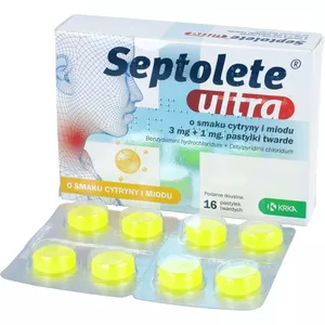 Septolete Ultra 3 mg + 1 mg, o smaku cytryny i miodu, 16 pastylek twardych