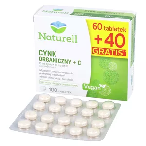 Naturell Cynk organiczny + C, 100 tabletek