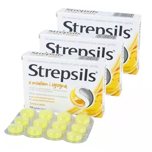 ZESTAW: 3 x Strepsils z miodem i cytryną 1,2 mg + 0,6 mg, 24 pastylki
