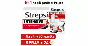 ZESTAW: Strepsils Intensive 8,75 mg, 24 tabletki do ssania + Strepsils Intensive Direct 8,75 mg, aerozol, 15 ml