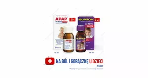 ZESTAW: Apap dla Dzieci Forte 40 mg/ml, zawiesina doustna, 85 ml + Ibuprom dla Dzieci Forte 200 mg/5 ml, zawiesina doustna, smak truskawkowy, 100 ml