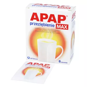 APAP przeziębienie MAX (1000 mg + 50 mg + 12,2 mg)/saszetkę, proszek do sporządzania roztworu doustnego, 8 saszetek