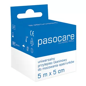 PASO CARE - uniwersalny przylepiec tkaninowy do mocowania opatrunków, 5m x 5m, 1 sztuka