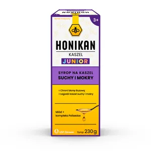 Honikan - Kaszel JUNIOR, syrop na kaszel suchy i mokry dla dzieci od 3. lat, 230 g