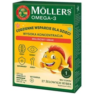Mollers Omega 3 Rybki Wysoka Koncentracja, smak malinowy, 27 żelek