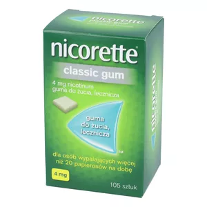 Nicorette Classic Gum 4 mg, guma do żucia, lecznicza, 105 sztuk