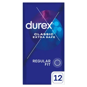 Durex Extra Safe Thicker - prezerwatywy lateksowe, wzmocnione ze zwiększoną ilością lubrykantu, 12 sztuk