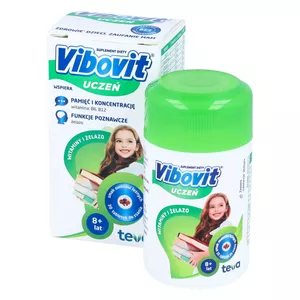 Vibovit Uczeń Witaminy i Żelazo, smak owoców leśnych, 30 tabletek do ssania