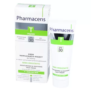 Pharmaceris T SEBO-MOISTATIC - krem nawilżająco-kojący do twarzy w trakcie i po kuracjach przeciwtrądzikowych, SPF 30, 50 ml