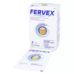 Fervex 500 mg + 200 mg + 25 mg, proszek musujący, smak cytrynowy, 8 saszetek