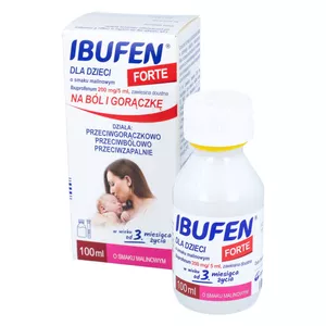 Ibufen dla dzieci Forte 200 mg/5 ml, zawiesina doustna, smak malinowy, 100 ml