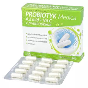 Probiotyk Medica 4,2 mld + Vit C z prebiotykiem, 15 kapsułek