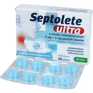 Septolete Ultra 3 mg + 1 mg, smak eukaliptusowy, 16 pastylek twardych