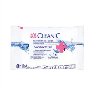 CLEANIC Antibacterial - chusteczki odświeżające z płynem antybakteryjnym, 15 sztuk