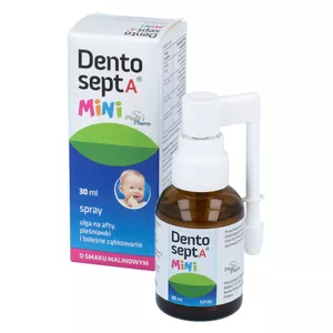 Dentosept A MINI - na afty, pleśniawki i bolesne ząbkowanie, smak malinowy, spray, 30 ml