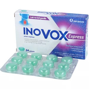 Inovox Express 2 mg + 0,6 mg + 1,2 mg, smak miętowy, 24 pastylki