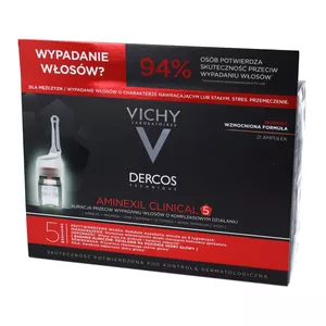 Vichy - Dercos Aminexil Clinical 5, kuracja przeciw wypadaniu włosów o kompleksowym działaniu dla mężczyzn, 21 ampułek