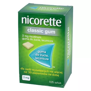 Nicorette Classic Gum 2 mg, guma do żucia, lecznicza, 105 sztuk
