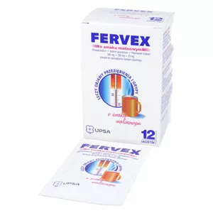 Fervex 500 mg + 200 mg + 25 mg, proszek musujący, smak malinowy, 12 saszetek