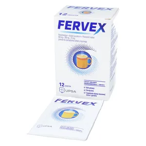 Fervex 500 mg + 200 mg + 25 mg, proszek musujący, smak cytrynowy, 12 saszetek