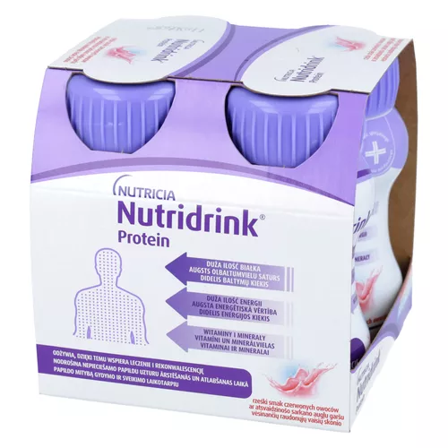 Nutridrink Protein - rześki smak czerwonych owoców, płyn, 4 x 125 ml