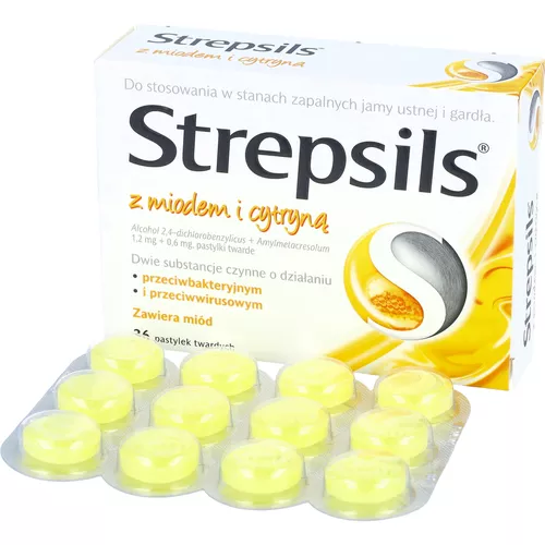 Strepsils z miodem i cytryną 1,2 mg + 0,6 mg, 36 pastylek twardych