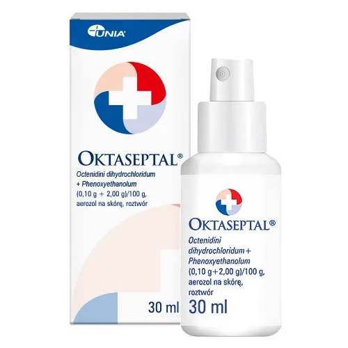 Oktaseptal (0,1 g + 2 g)/100 g, aerozol na skórę, 30 ml
