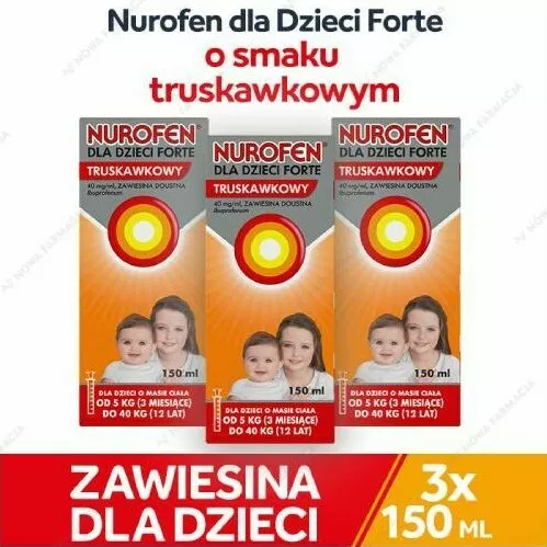 ZESTAW: 3 x Nurofen dla dzieci Forte, 40 mg/ml, zawiesina doustna, smak truskawkowy, 150 ml
