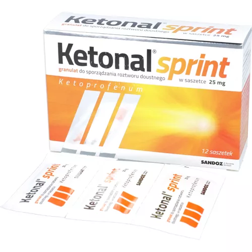 Ketonal Sprint 25 mg, granulat do sporządzania roztworu doustnego, 12 saszetek