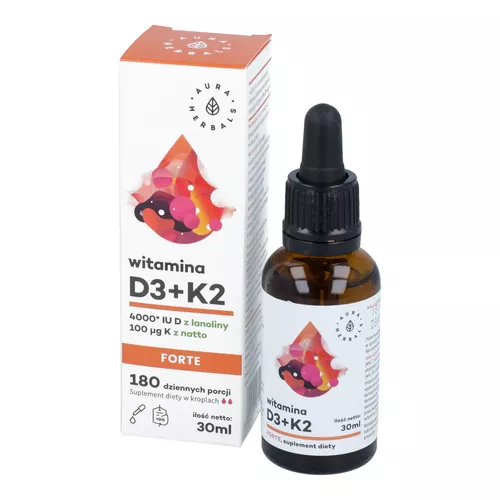 Aura Herbals Witamina D3 (800IU) + K2 Forte, 30 ml