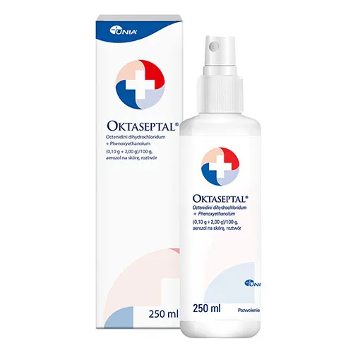 Oktaseptal (0,1 g + 2 g)/100 g, aerozol na skórę, 250 ml