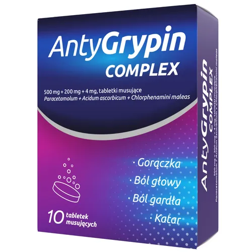 AntyGrypin Complex (500 mg + 200 mg + 4 mg), 10 tabletek musujących