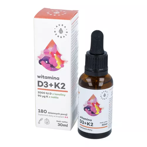 Aura Herbals Witamina D3 (2000IU) + K2, 30 ml
