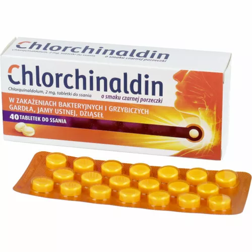 Chlorchinaldin 2 mg, smak czarnej porzeczki, 40 tabletek do ssania
