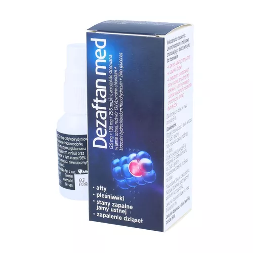 Dezaftan (2,9 mg + 1,96 mg + 25,6 mg)/ml, aerozol do jamy ustnej, 30 ml