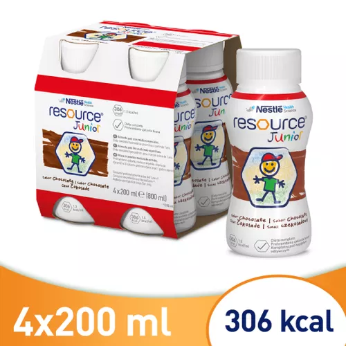 Resource Junior - preparat odżywczy w płynie dla dzieci po 1. roku życia, smak czekoladowy, 4 x 200 ml