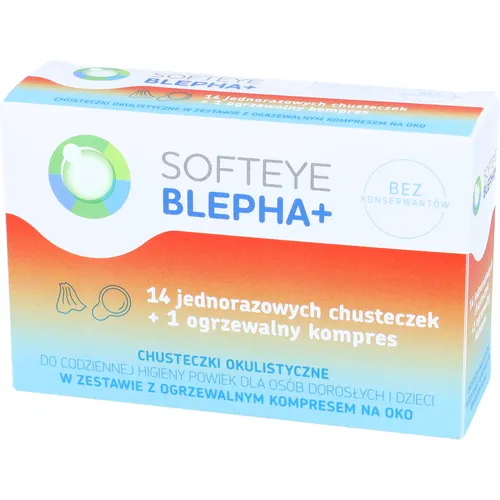 SOFTEYE BLEPHA+ - chusteczki okulistyczne, 14 sztuk + ogrzewalny kopmres, 1 sztuk