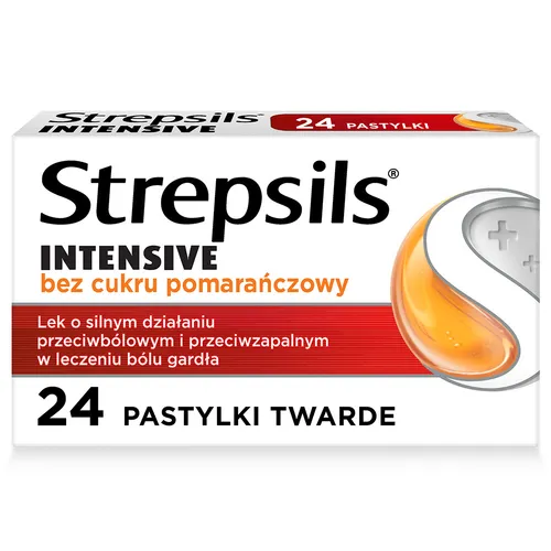 Strepsils Intensive 8,75 mg, bez cukru, smak pomarańczowy, 24 pastylki twarde