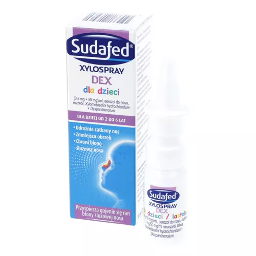 Sudafed XyloSpray DEX dla dzieci (0,5 mg + 50 mg)/ ml, aerozol do nosa, 2-6 lat, 10 ml