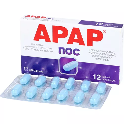 APAP Noc 500 mg + 25 mg, 12 tabletek