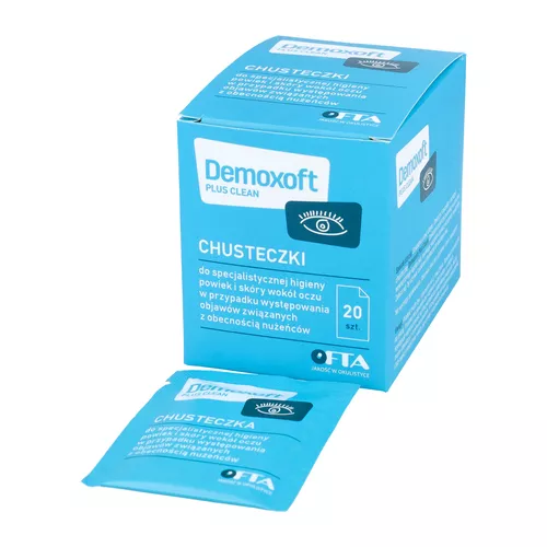 Demoxoft PLUS CLEAN - chusteczki do higieny powiek i skóry wokół oczu, 20 sztuk