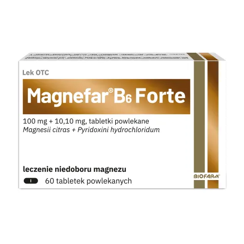 Magnefar B6 Forte 100 mg + 10,10 mg, magnez z witaminą B6, 60 tabletek powlekanych