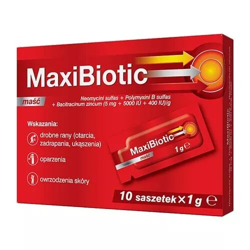 Maxibiotic (5 mg + 5000 j.m. + 400 j.m)/g, maść, 10 saszetek x 1 g