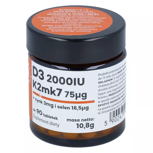 Aura Herbals Witamina D3 + K2mk7 + Cynk i Selen, 90 tabletek
