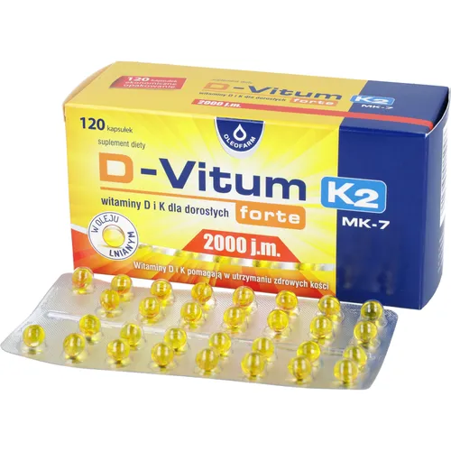 D-Vitum forte K2 - witaminy D i K dla dorosłych, 2000 j.m., 120 kapsułek