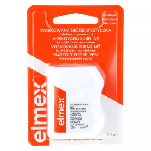 elmex - Woskowana nić dentystyczna z aminofluorkiem, miętowa, 50 m, 1 sztuka